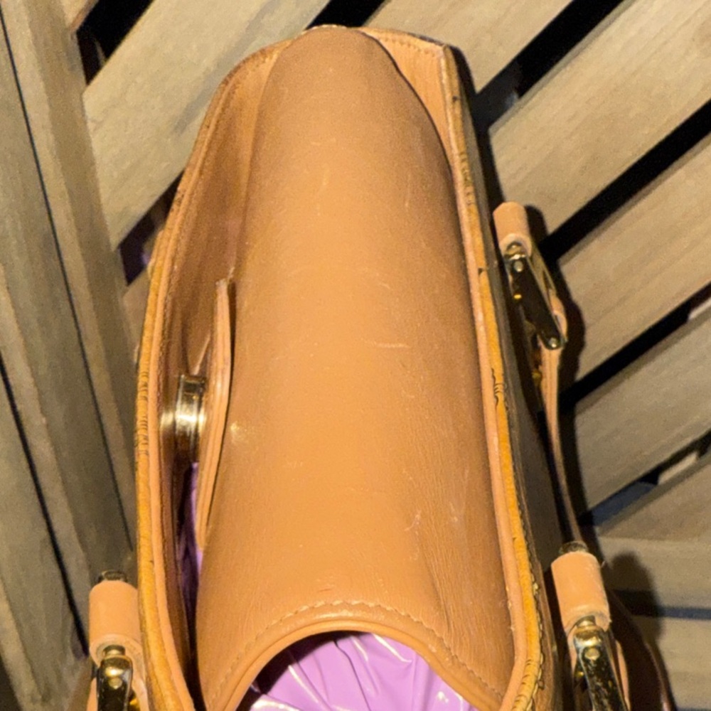 MCM Mini Cognac Leather Tote with Logo Pattern - Picture 7 of 16